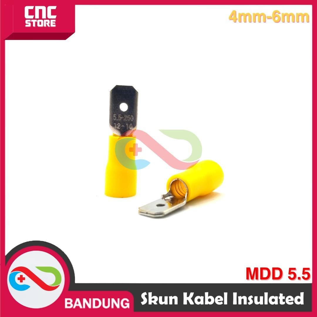 SKUN KABEL INSULATED MALE DISCONNECTS MDD 5.5 Kabel 4mm-6mm – KUNING pasangan dengan FDD 5.5
