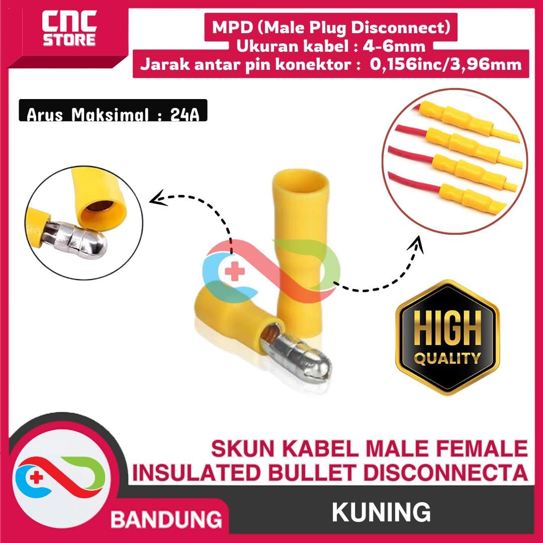 SKUN KABEL INSULATED BULLET MALE FEMALE DISCONNECTA MPD 5.5-156 KUNING