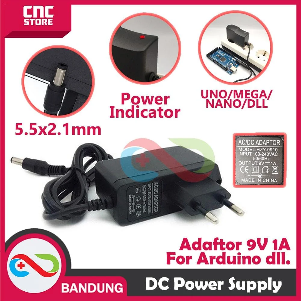 Adaptor 9V 1A / 2A / 5A – Power Supply DC 9V untuk Arduino UNO, Nano, Mega & Modul Elektronik
