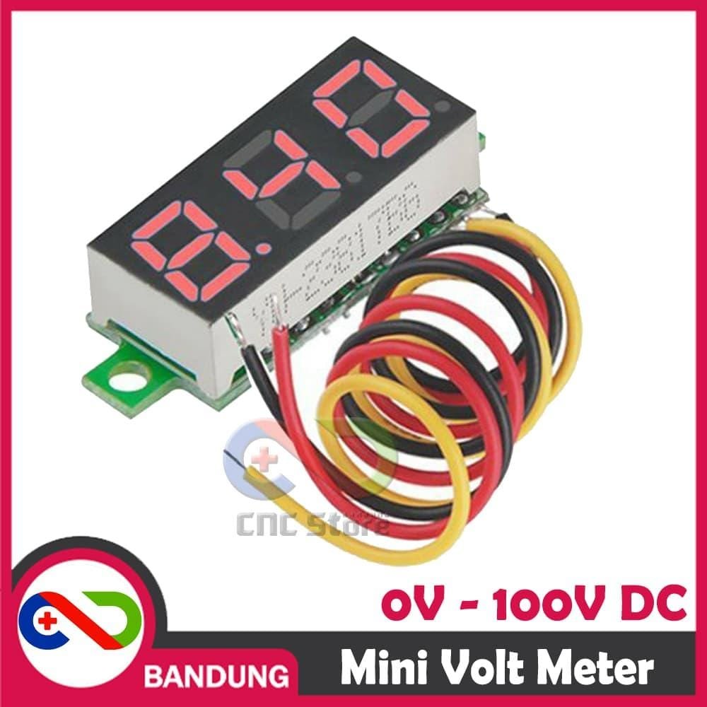 MINI VOLTMETER VOLT PANEL METER DIGITAL LED 0-100V DC 3 WIRE 0.28 RED MERAH