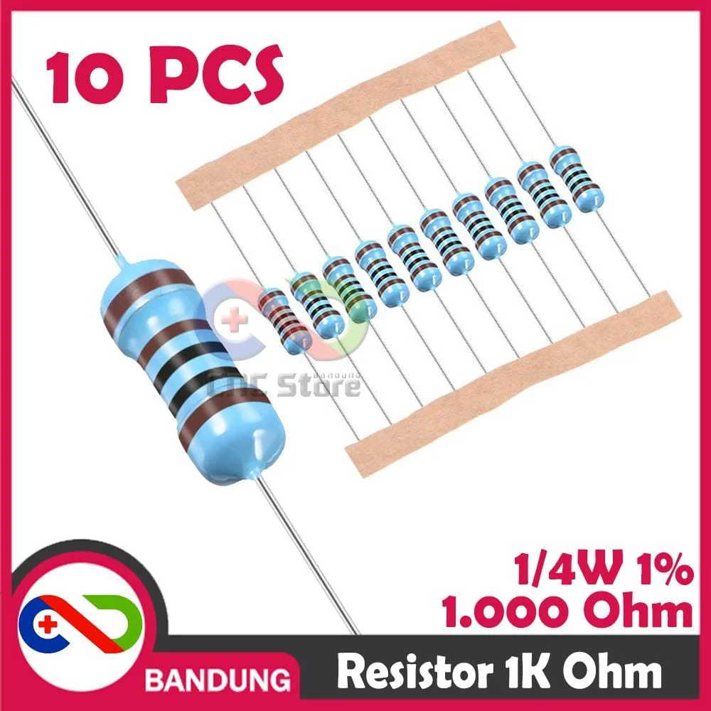 10x Resistor 1/4W 1% Metal Film | Value 1K, 10K, 220, 330, 4K7, 10, 100, 470 Ohm untuk Arduino & Elektronika DIY