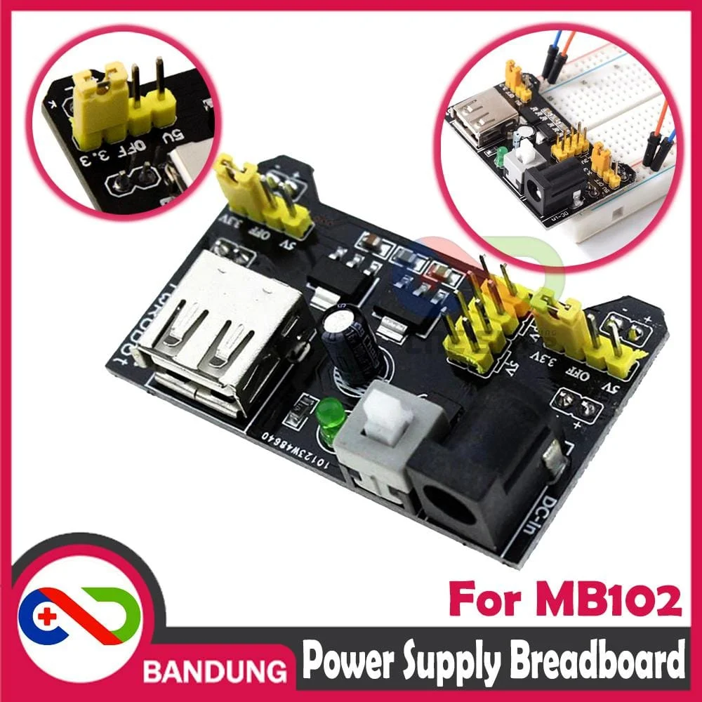 MB102 Breadboard Power Supply 3.3V/5V – Black/White + Dual Channel 5V/3.3V/1.8V Module