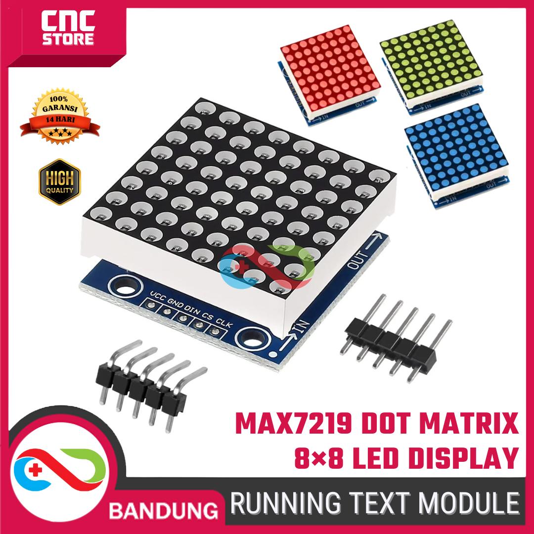 MAX7219 8×8 LED Dot Matrix Display Module – Running Text & Animasi (Merah / Hijau / Biru) untuk Arduino & IoT