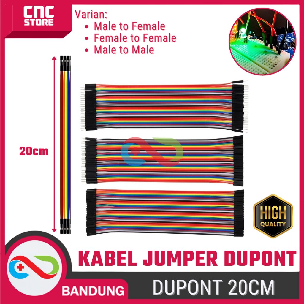 id-11134207-7ra0u-mck1j9y9h9h373 Kabel Jumper 40PCS 20CM Male to Female/Female to Female/Male to Male Dupont – Kabel Koneksi untuk Breadboard - IMLEK - Gambar 1